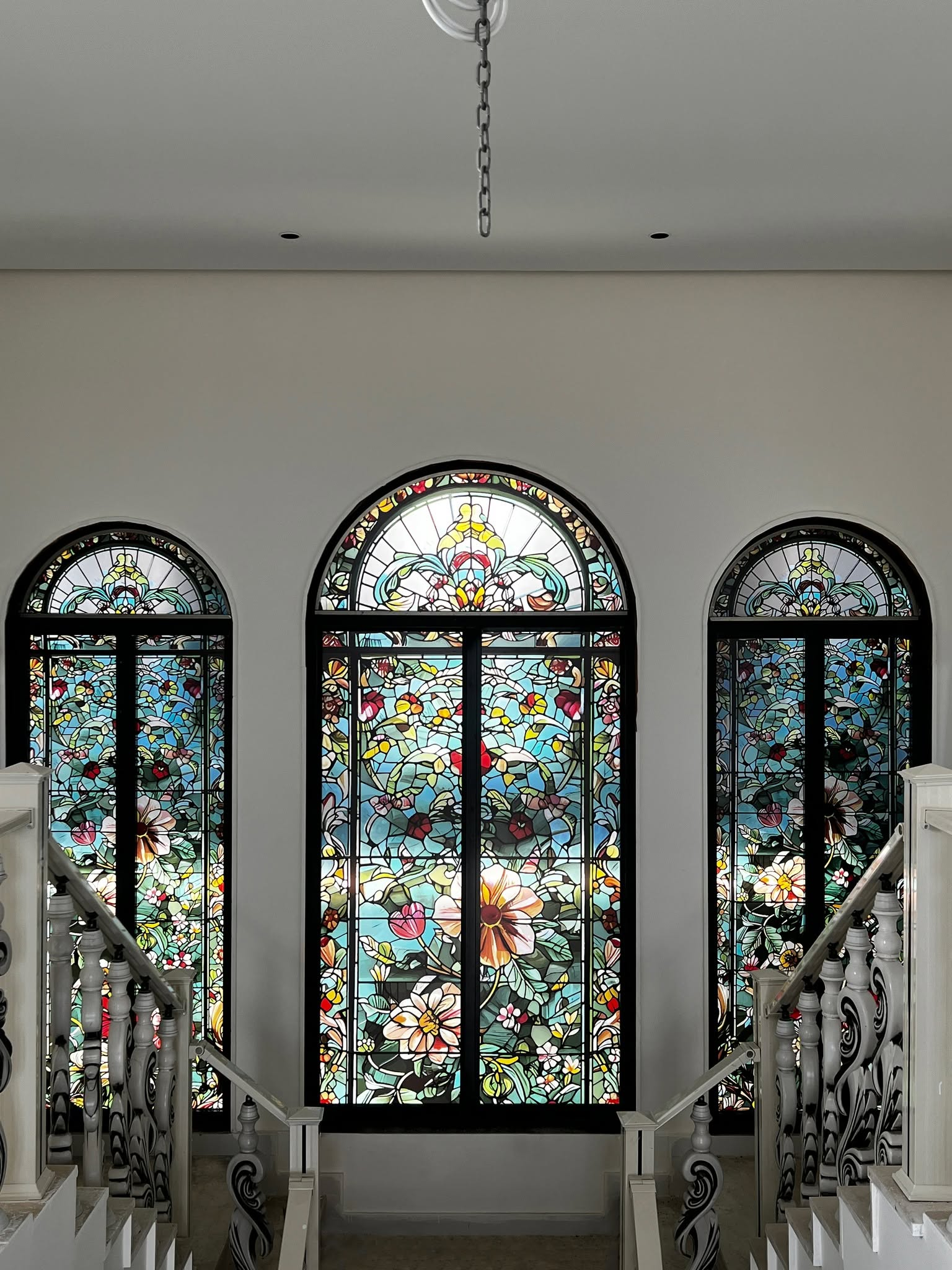 ArtTech stained glass staircase installation