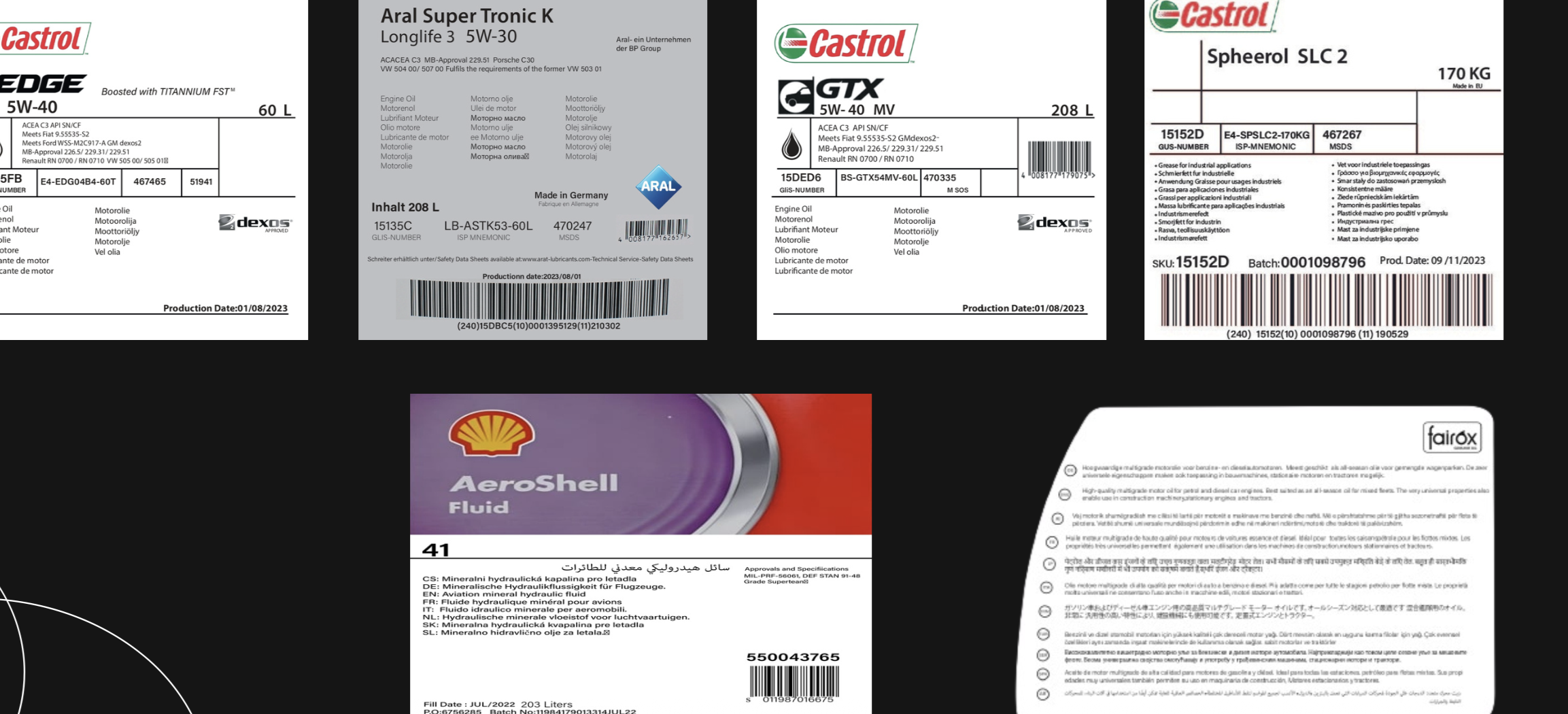 Multilingual automotive lubricant label production examples